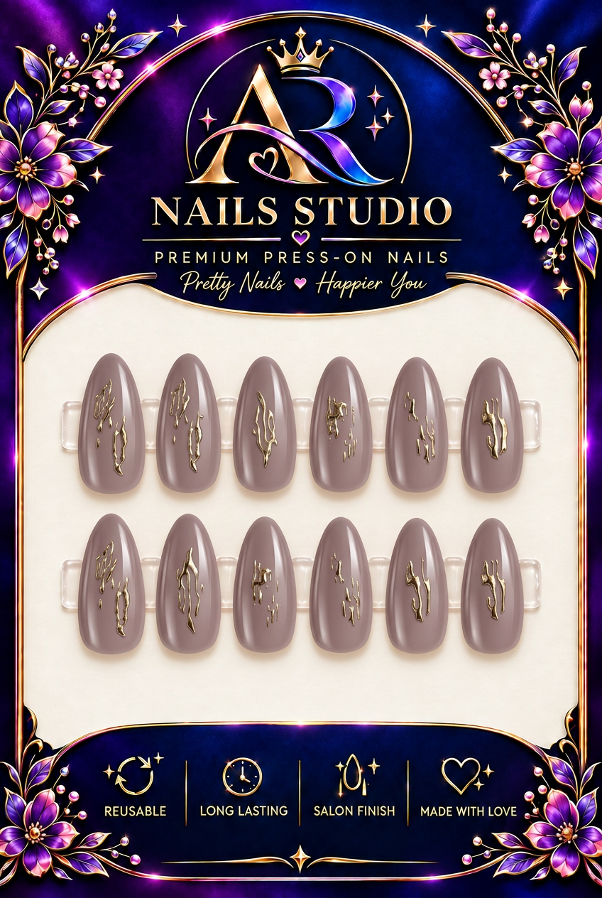 Mauve & Gold Minimalist Press-On Nails | AR Nails Studio